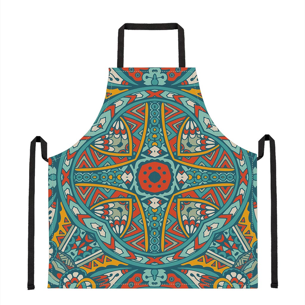 Teal Bohemian Mandala Pattern Print Apron