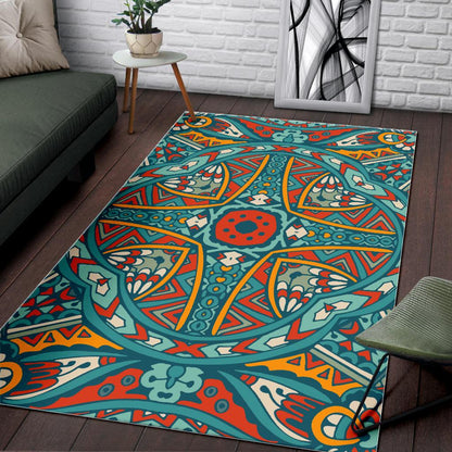 Teal Bohemian Mandala Pattern Print Area Rug GearFrost