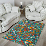 Teal Bohemian Mandala Pattern Print Area Rug GearFrost