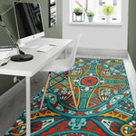 Teal Bohemian Mandala Pattern Print Area Rug GearFrost