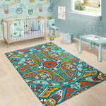 Teal Bohemian Mandala Pattern Print Area Rug GearFrost