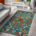 Teal Bohemian Mandala Pattern Print Floor Mat