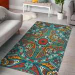 Teal Bohemian Mandala Pattern Print Area Rug GearFrost