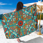 Teal Bohemian Mandala Pattern Print Beach Sarong Wrap