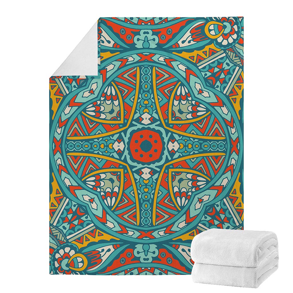 Teal Bohemian Mandala Pattern Print Blanket