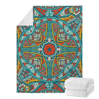 Teal Bohemian Mandala Pattern Print Blanket