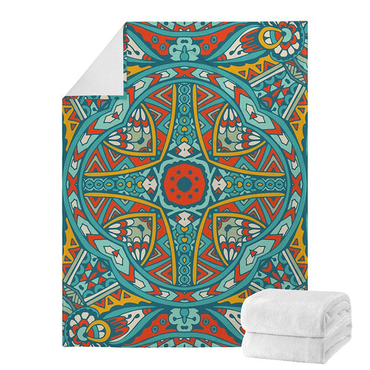 Teal Bohemian Mandala Pattern Print Blanket