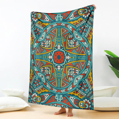 Teal Bohemian Mandala Pattern Print Blanket