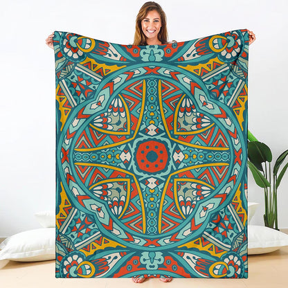 Teal Bohemian Mandala Pattern Print Blanket