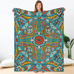 Teal Bohemian Mandala Pattern Print Blanket