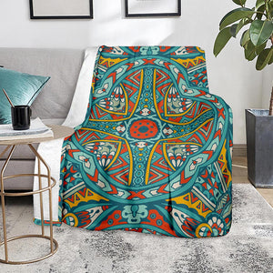 Teal Bohemian Mandala Pattern Print Blanket