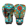 Teal Bohemian Mandala Pattern Print Boxing Gloves