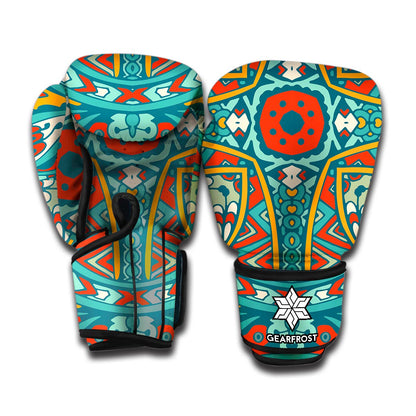 Teal Bohemian Mandala Pattern Print Boxing Gloves