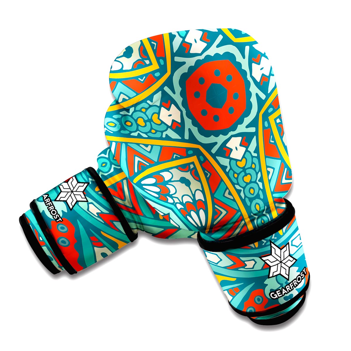 Teal Bohemian Mandala Pattern Print Boxing Gloves
