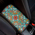 Teal Bohemian Mandala Pattern Print Car Center Console Cover