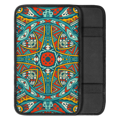 Teal Bohemian Mandala Pattern Print Car Center Console Cover