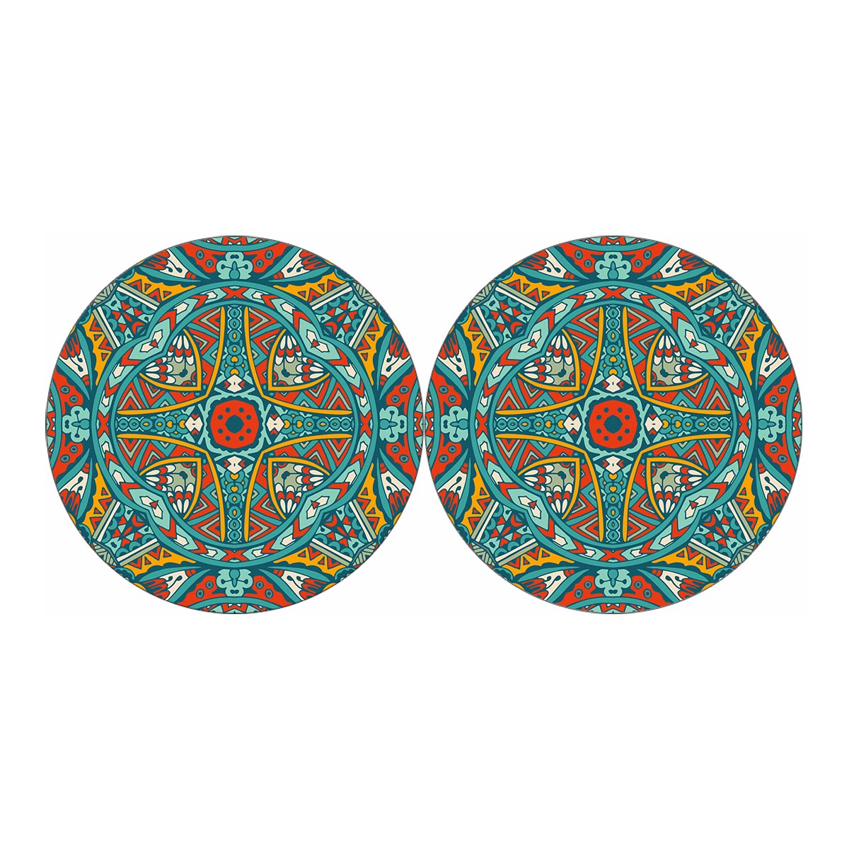 Teal Bohemian Mandala Pattern Print Car Coasters