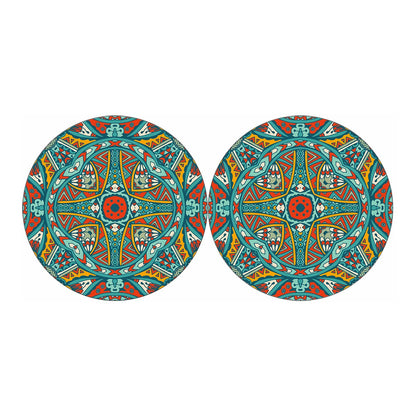 Teal Bohemian Mandala Pattern Print Car Coasters