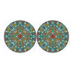 Teal Bohemian Mandala Pattern Print Car Coasters
