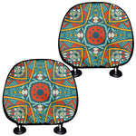 Teal Bohemian Mandala Pattern Print Car Headrest Covers