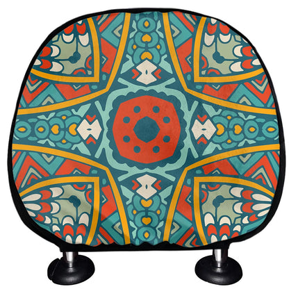 Teal Bohemian Mandala Pattern Print Car Headrest Covers