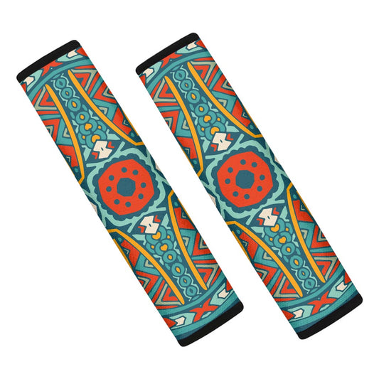 Teal Bohemian Mandala Pattern Print Car Seat Belt Covers