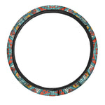 Teal Bohemian Mandala Pattern Print Car Steering Wheel Cover