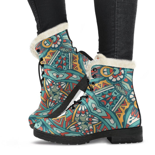 Teal Bohemian Mandala Pattern Print Comfy Boots GearFrost