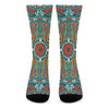 Teal Bohemian Mandala Pattern Print Crew Socks