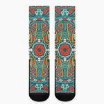 Teal Bohemian Mandala Pattern Print Crew Socks