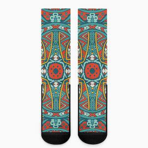 Teal Bohemian Mandala Pattern Print Crew Socks