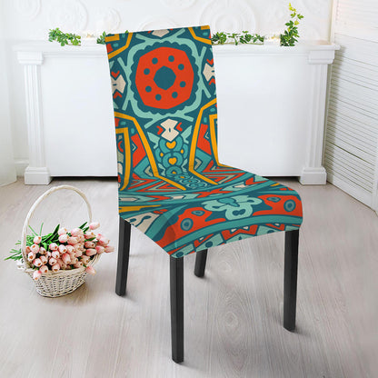 Teal Bohemian Mandala Pattern Print Dining Chair Slipcover