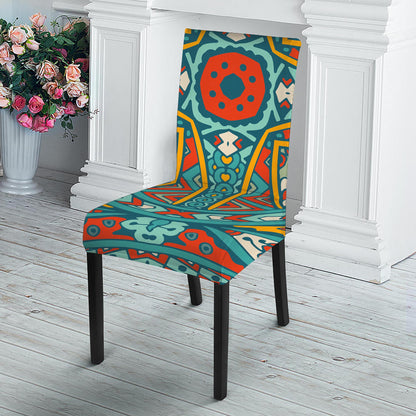 Teal Bohemian Mandala Pattern Print Dining Chair Slipcover