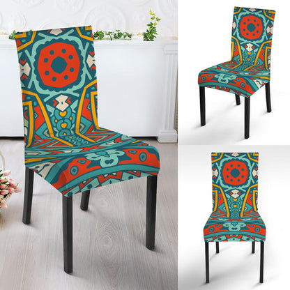 Teal Bohemian Mandala Pattern Print Dining Chair Slipcover