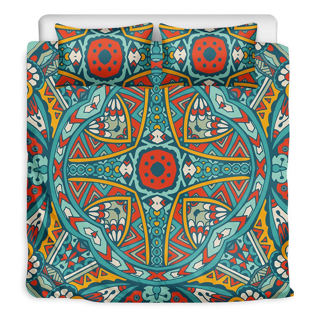 Teal Bohemian Mandala Pattern Print Duvet Cover Bedding Set