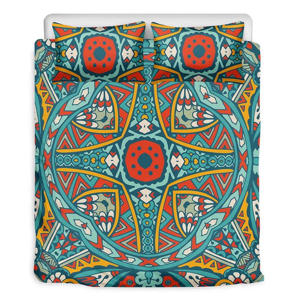 Teal Bohemian Mandala Pattern Print Duvet Cover Bedding Set