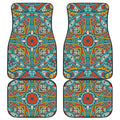 Teal Bohemian Mandala Pattern Print Front and Back Car Floor Mats