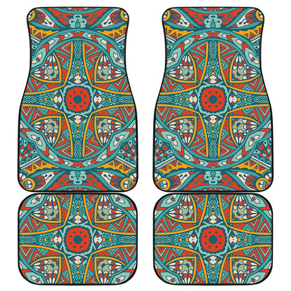 Teal Bohemian Mandala Pattern Print Front and Back Car Floor Mats