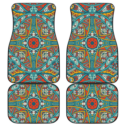 Teal Bohemian Mandala Pattern Print Front and Back Car Floor Mats