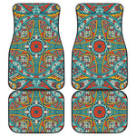 Teal Bohemian Mandala Pattern Print Front and Back Car Floor Mats