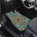 Teal Bohemian Mandala Pattern Print Front and Back Car Floor Mats