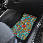 Teal Bohemian Mandala Pattern Print Front and Back Car Floor Mats