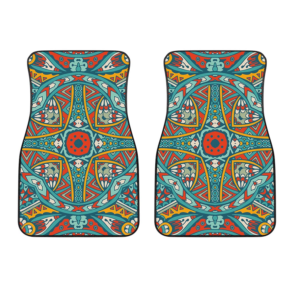 Teal Bohemian Mandala Pattern Print Front Car Floor Mats
