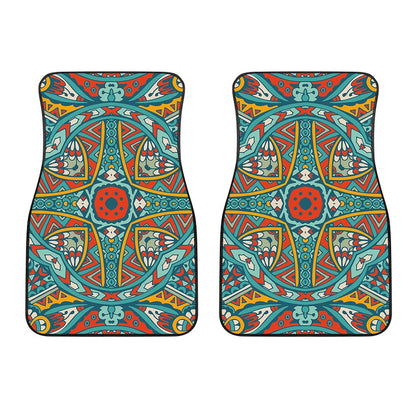 Teal Bohemian Mandala Pattern Print Front Car Floor Mats