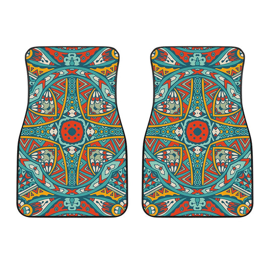 Teal Bohemian Mandala Pattern Print Front Car Floor Mats