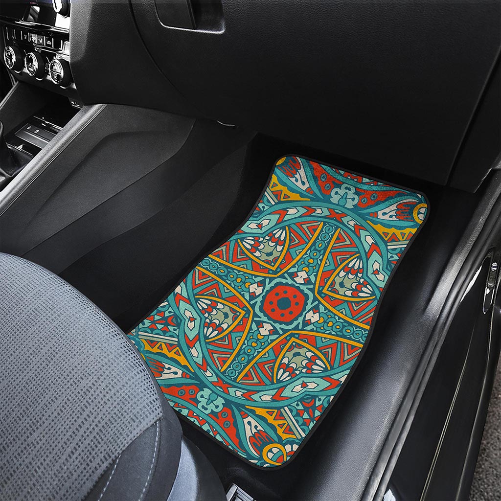 Teal Bohemian Mandala Pattern Print Front Car Floor Mats