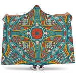 Teal Bohemian Mandala Pattern Print Hooded Blanket