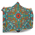 Teal Bohemian Mandala Pattern Print Hooded Blanket
