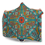 Teal Bohemian Mandala Pattern Print Hooded Blanket