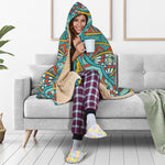 Teal Bohemian Mandala Pattern Print Hooded Blanket